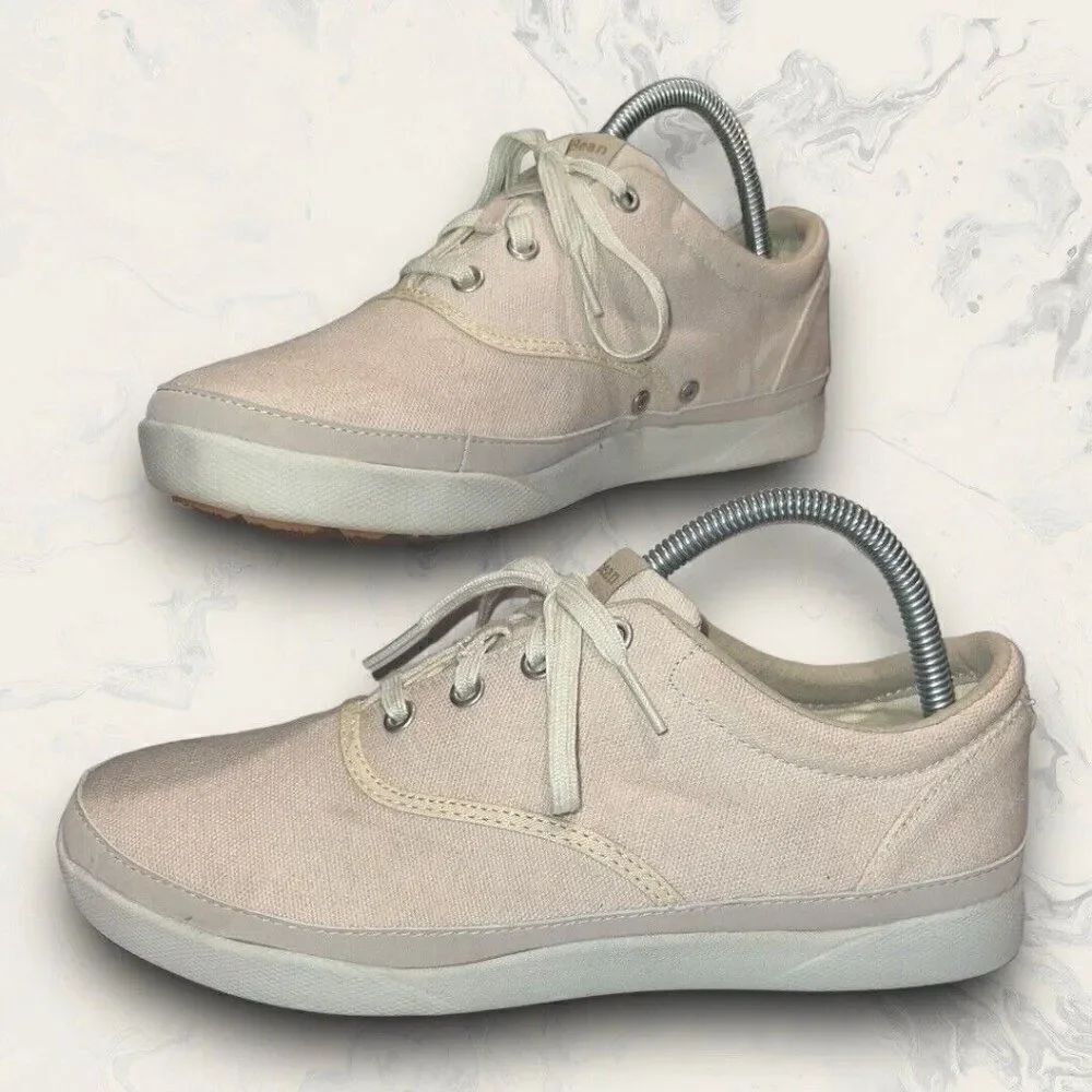 L.L. Bean Ivory Canvas Lace Up Comfort Fashion Sneakers Shoes Women’s Size 8.5